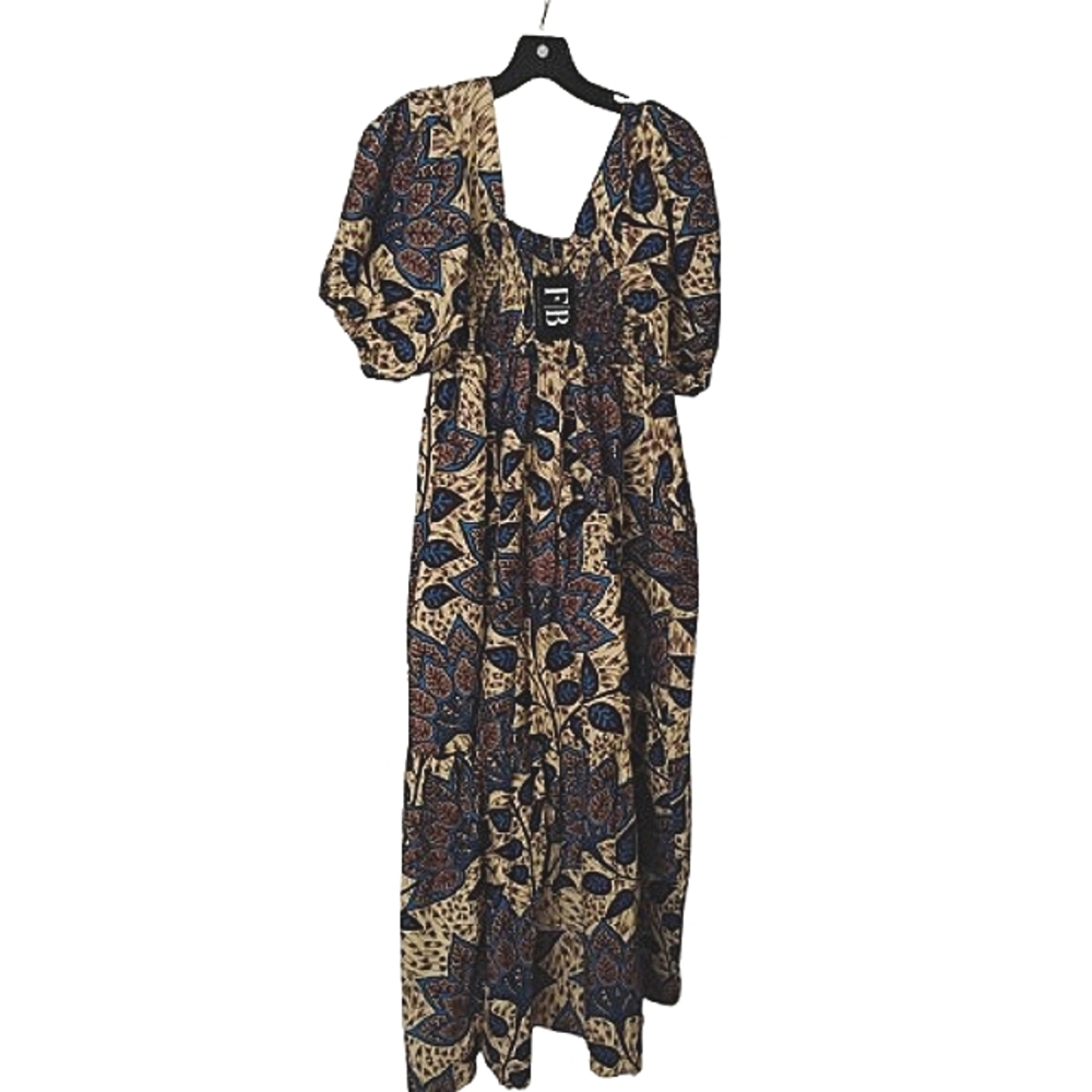 NWT! F&B African Smocked Sundress Puff Sleeves Pockets Maxi Small Resort - Picture 13 of 16